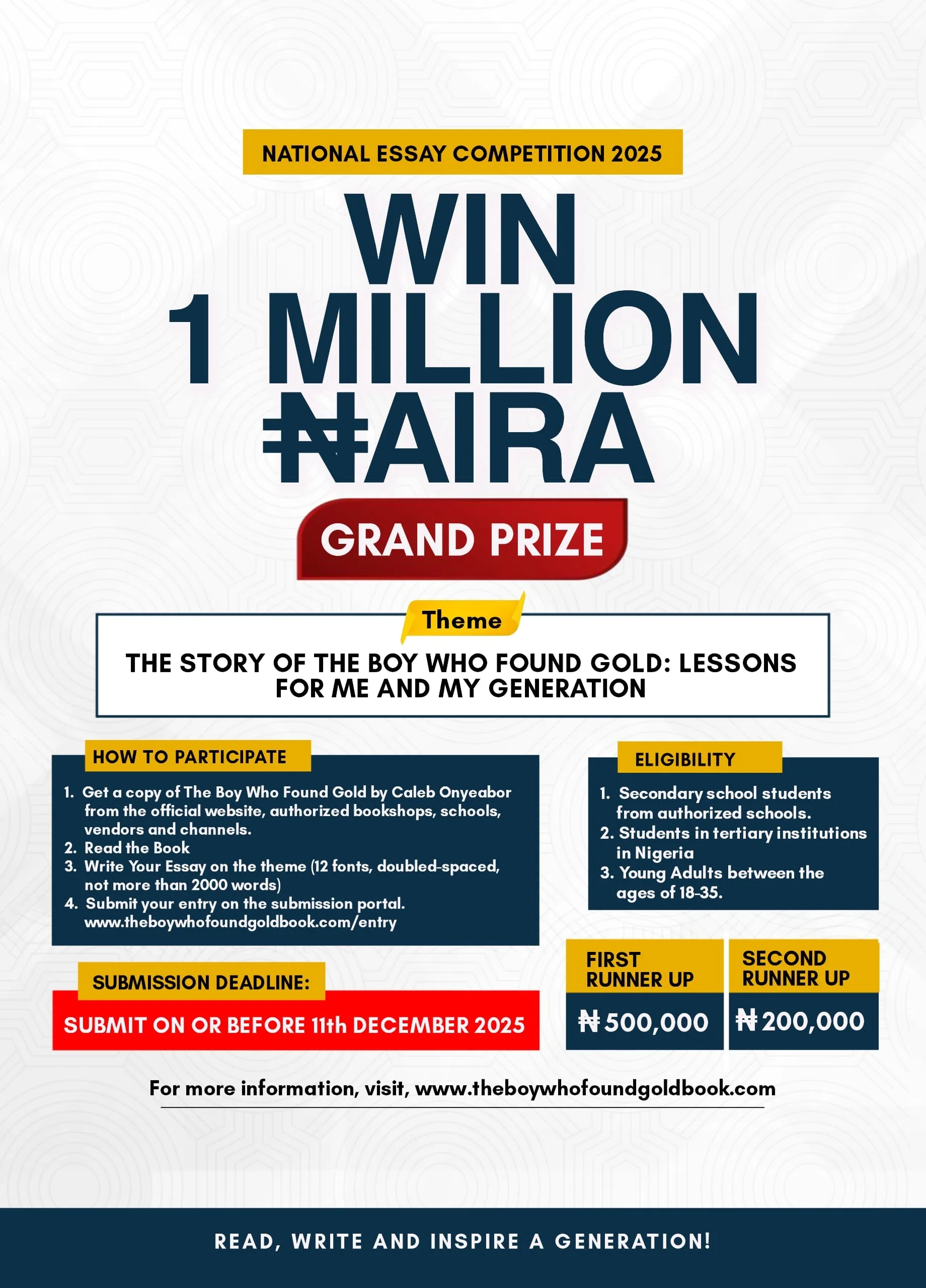 The Boy Who Found Gold National Essay Competition 2025 - Win cash prizes up to ₦1,000,000